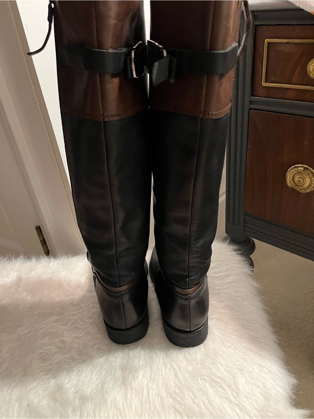Bought in France leather Women's Two-Tone Brown & Black Riding Boots - Picture 3 of 14